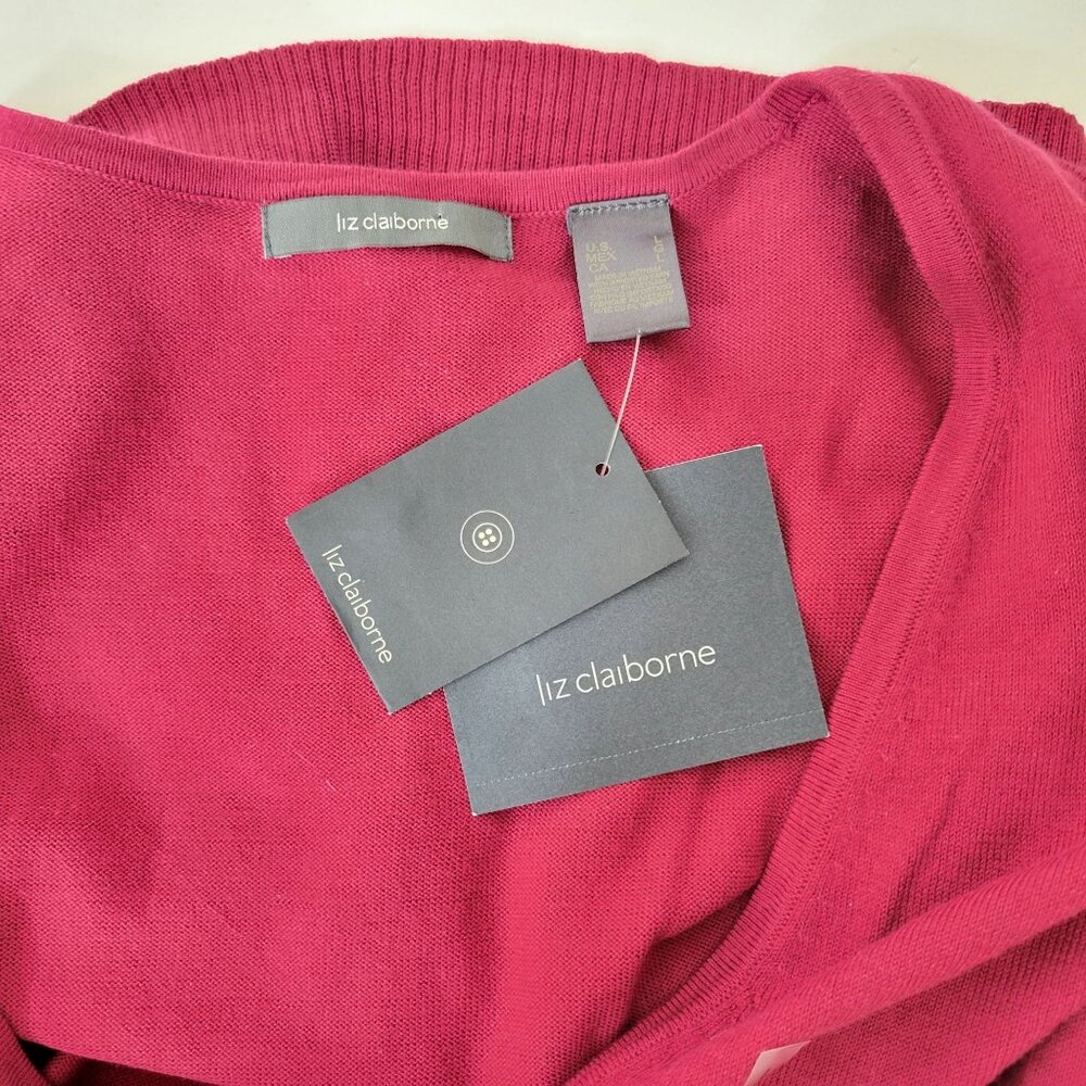 Liz Claiborne Fuchsia Pink Cotton Blend Cardigan New with Tags - Picture 2 of 5